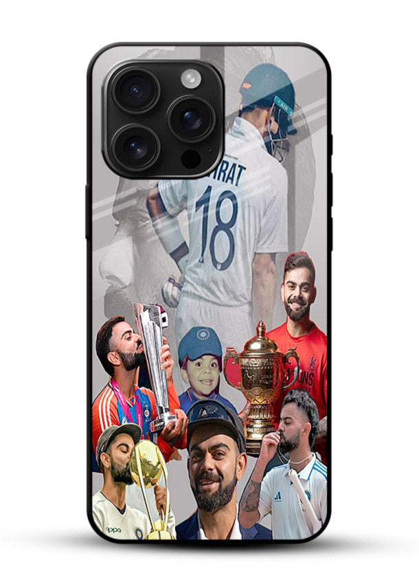Number eighteen cricket collage artwork printed on tempered glass mobile back cover - 1