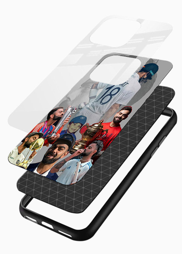 Number eighteen cricket collage artwork printed on tempered glass mobile back cover - 3