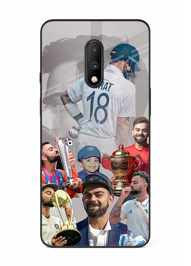 Number eighteen cricket collage artwork printed on tempered glass OnePlus 7 back cover