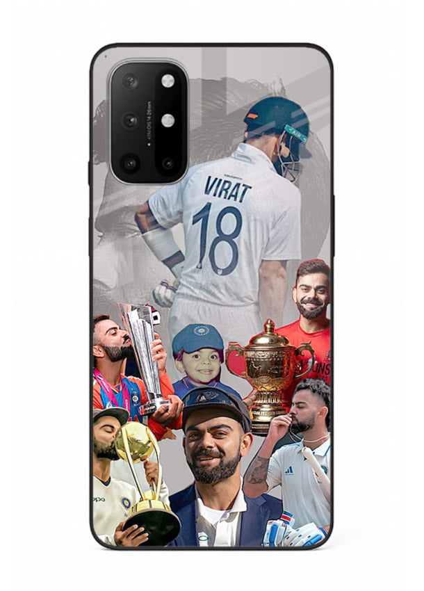 Number eighteen cricket collage artwork printed on tempered glass OnePlus 8T back cover