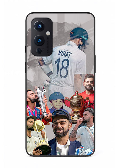 Number eighteen cricket collage artwork printed on tempered glass OnePlus 9 Pro back cover