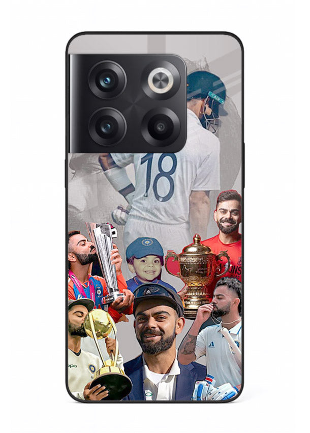 Number eighteen cricket collage artwork printed on tempered glass OnePlus 10T back cover