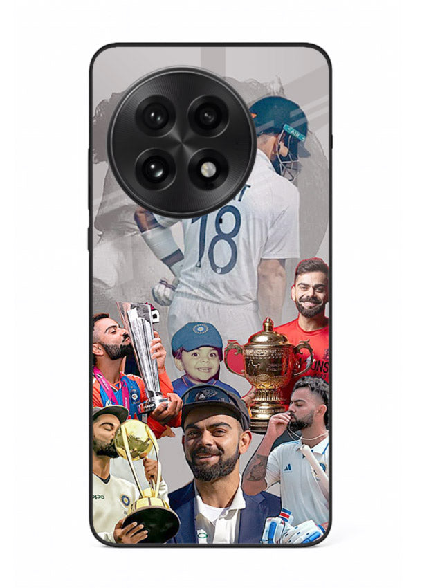 Number eighteen cricket collage artwork printed on tempered glass OnePlus 13 back cover