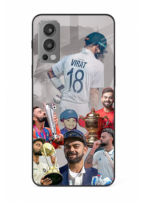 Number eighteen cricket collage artwork printed on tempered glass OnePlus Nord 2 back cover