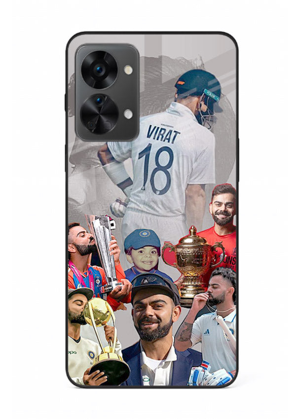 Number eighteen cricket collage artwork printed on tempered glass OnePlus Nord 2T back cover