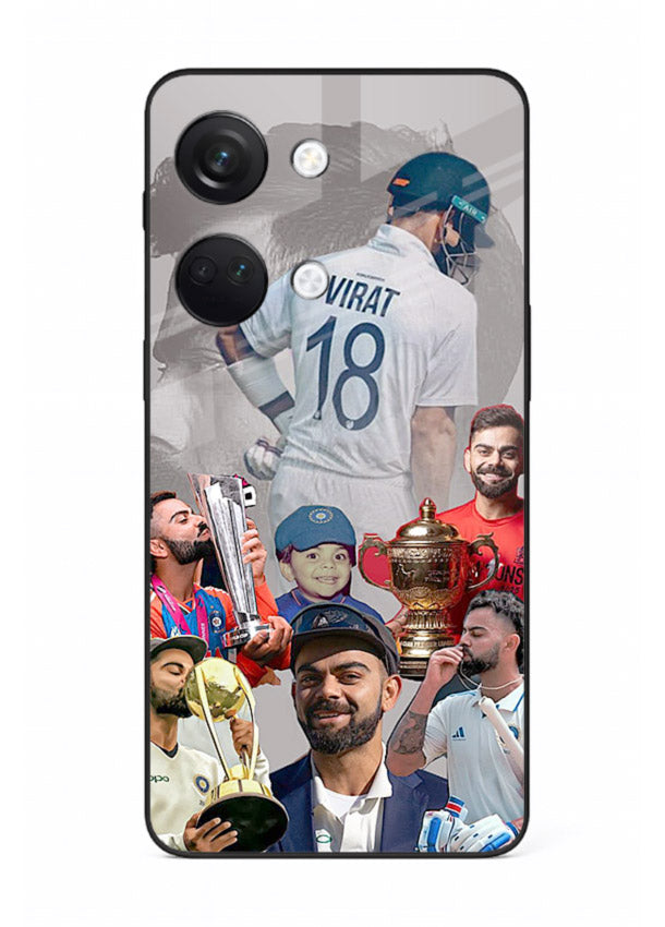 Number eighteen cricket collage artwork printed on tempered glass OnePlus Nord 3 back cover