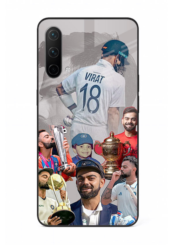 Number eighteen cricket collage artwork printed on tempered glass OnePlus Nord CE 5G back cover