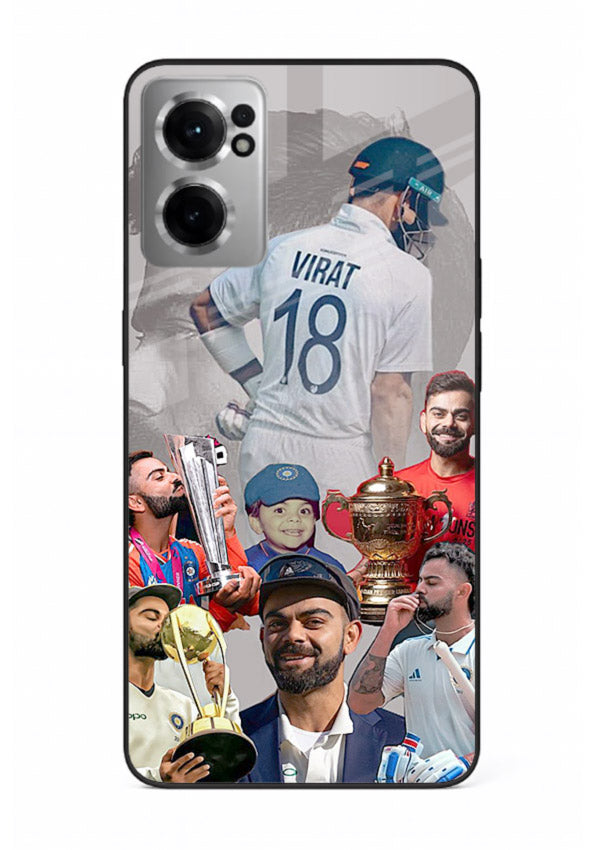 Number eighteen cricket collage artwork printed on tempered glass OnePlus Nord CE2 5G back cover
