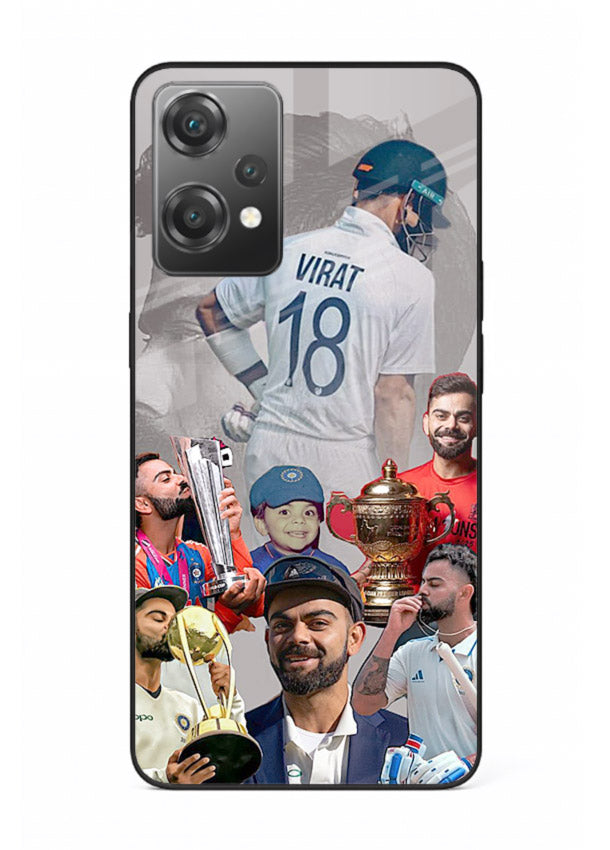 Number eighteen cricket collage artwork printed on tempered glass OnePlus Nord CE2 Lite 5G back cover