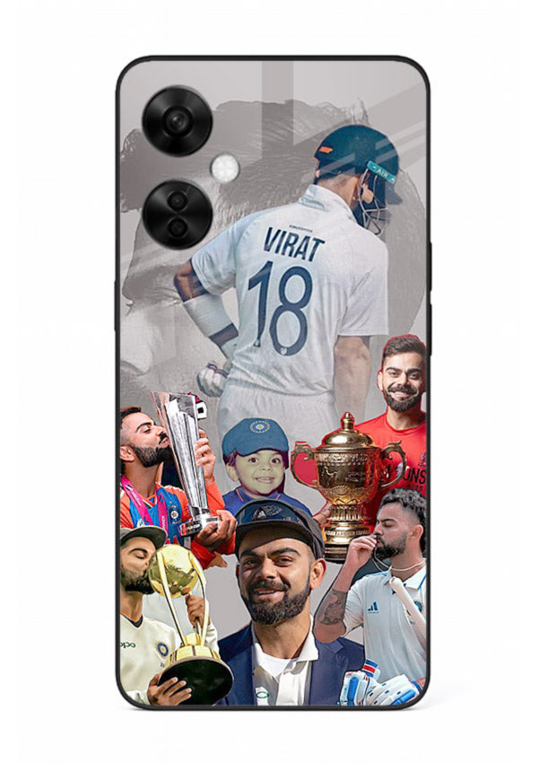 Number eighteen cricket collage artwork printed on tempered glass OnePlus Nord CE3 Lite back cover