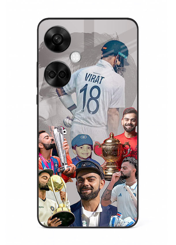 Number eighteen cricket collage artwork printed on tempered glass OnePlus Nord CE3 back cover