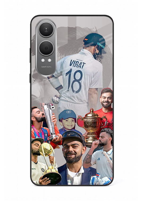 Number eighteen cricket collage artwork printed on tempered glass OnePlus Nord CE4 Lite back cover