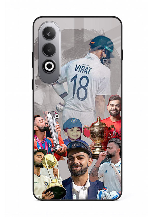 Number eighteen cricket collage artwork printed on tempered glass OnePlus Nord CE4 back cover