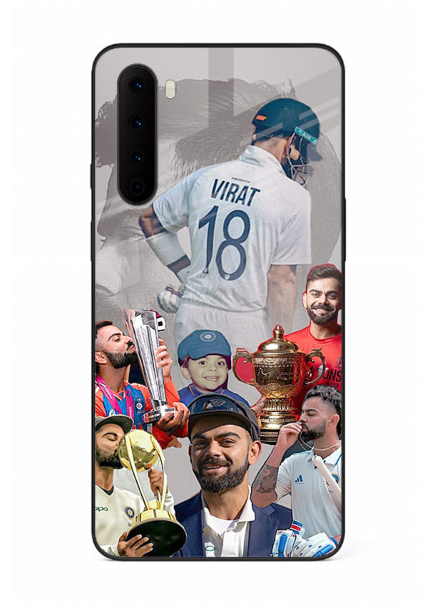 Number eighteen cricket collage artwork printed on tempered glass OnePlus Nord back cover