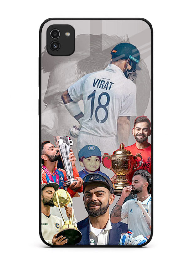 Number eighteen cricket collage artwork printed on tempered glass Samsung A03 back cover