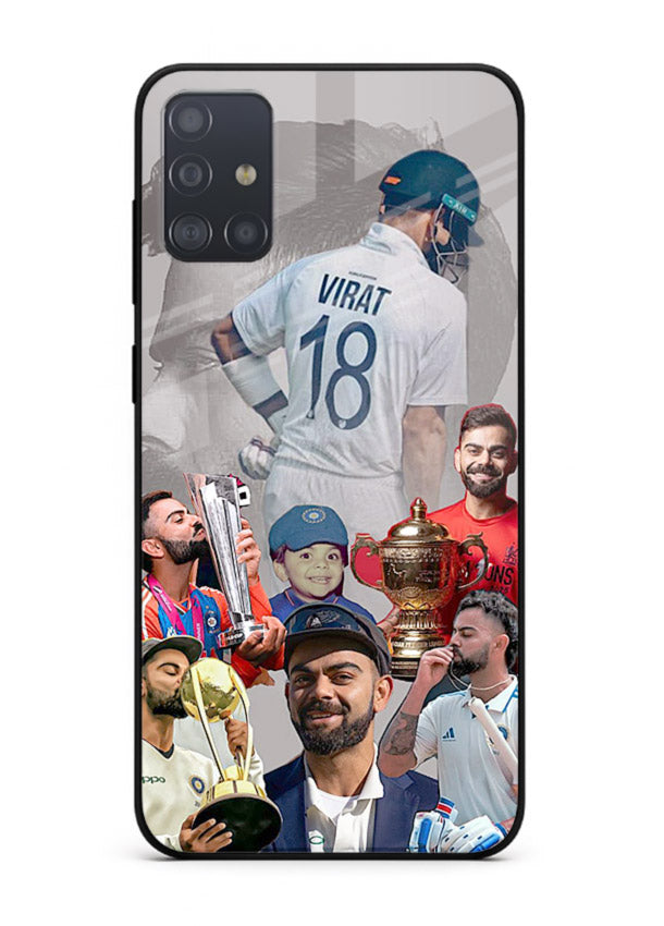 Number eighteen cricket collage artwork printed on tempered glass Samsung A71 back cover