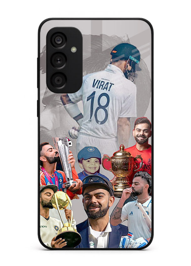 Number eighteen cricket collage artwork printed on tempered glass Samsung F54 5G back cover