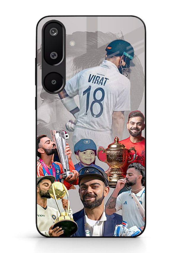 Number eighteen cricket collage artwork printed on tempered glass Samsung F16 5G back cover
