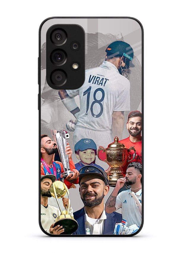 Number eighteen cricket collage artwork printed on tempered glass Samsung A23 5G back cover
