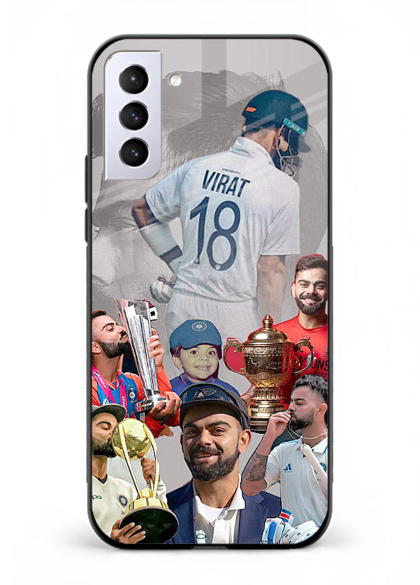 Number eighteen cricket collage artwork printed on tempered glass Samsung S21 Plus back cover