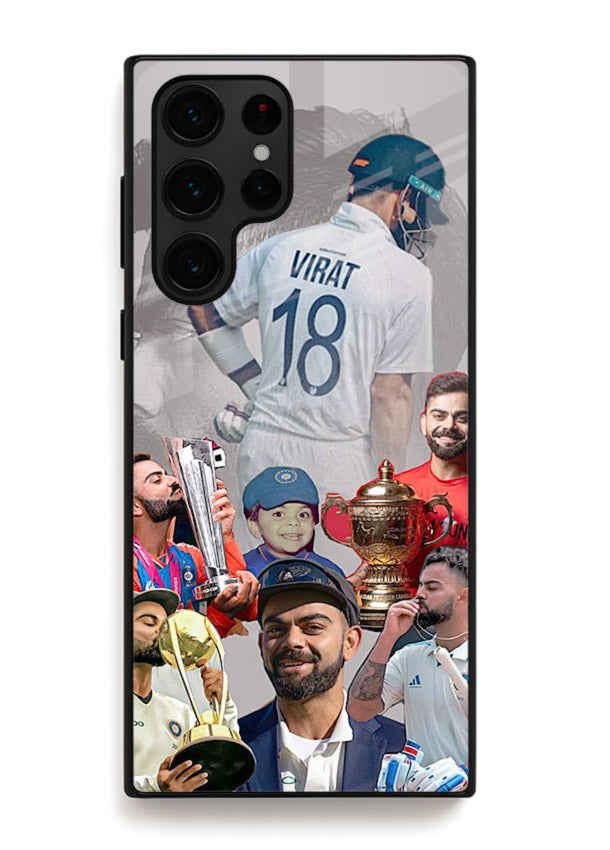 Number eighteen cricket collage artwork printed on tempered glass Samsung S25 Ultra back cover