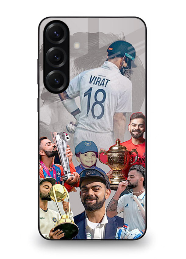 Number eighteen cricket collage artwork printed on tempered glass Samsung M55 5G back cover