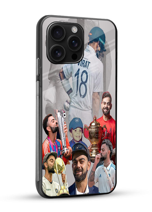 Number eighteen cricket collage artwork printed on tempered glass mobile back cover - 2