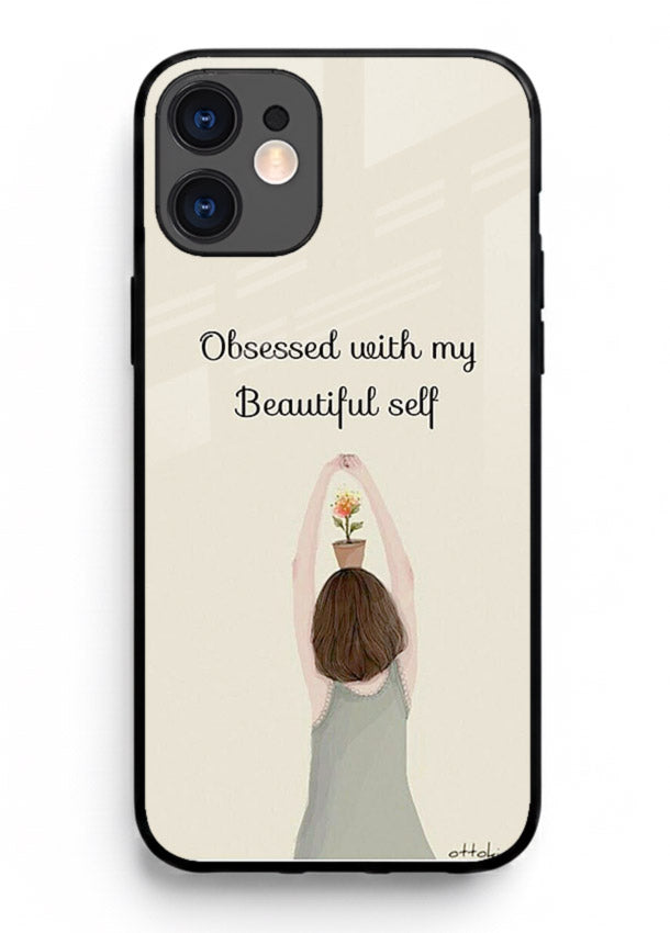 Minimalist growth illustration printed on iphone 12 mini glass back cover with clean styling.