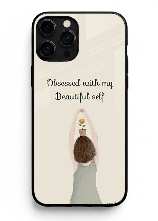 Minimalist growth illustration printed on iphone 13 pro max glass back cover with clean styling.