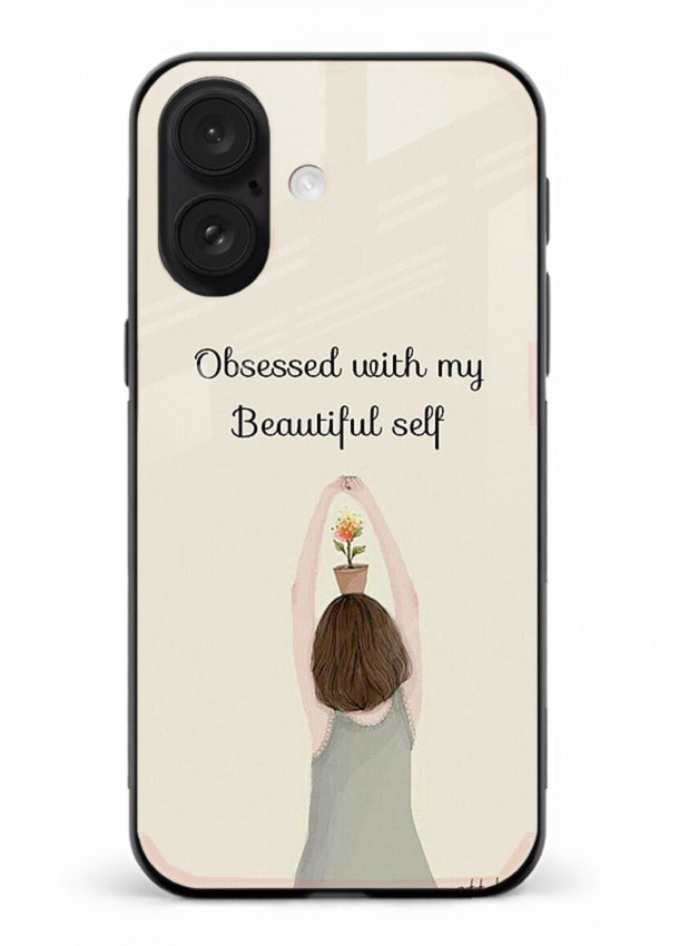 Minimalist growth illustration printed on iphone 16 plus glass back cover with clean styling.