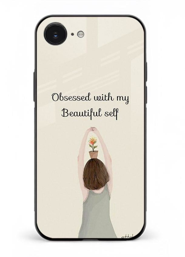 Minimalist growth illustration printed on iphone 16e glass back cover with clean styling.