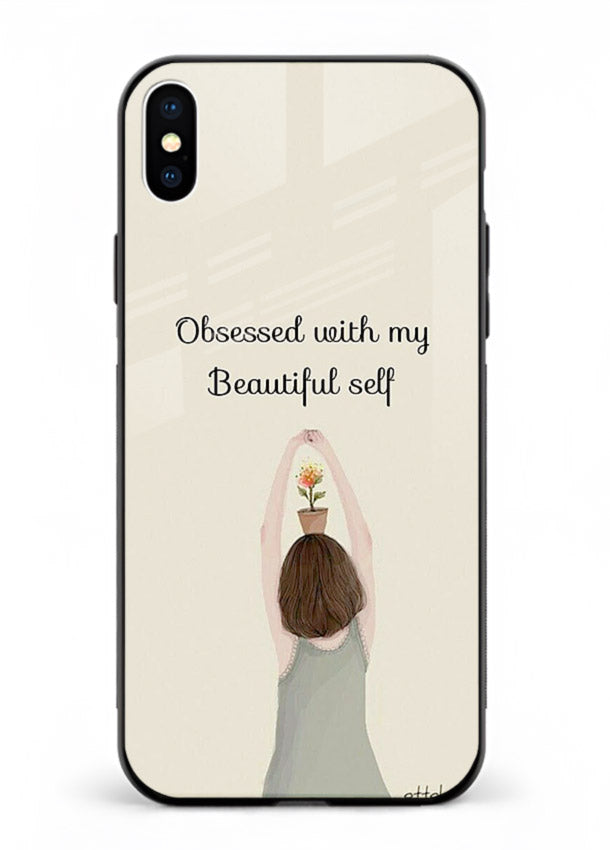 Minimalist growth illustration printed on iphone xs max glass back cover with clean styling.