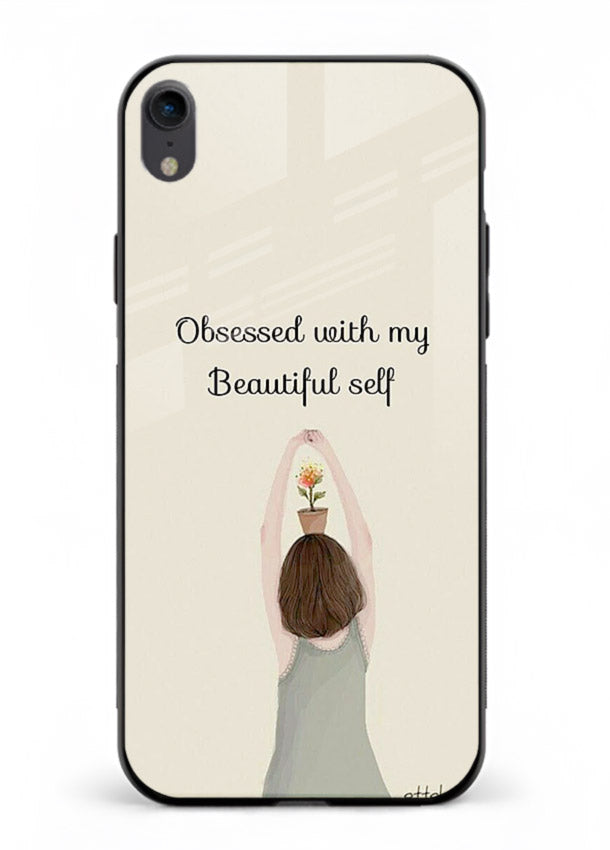 Minimalist growth illustration printed on iphone xr glass back cover with clean styling.