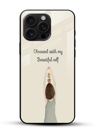 Minimalist growth illustration printed on glossy vibrant premium glass back cover with clean styling. - Angle Front