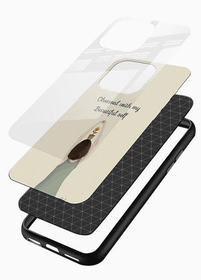 Minimalist growth illustration printed on glossy vibrant premium glass back cover with clean styling. - Angle Layers