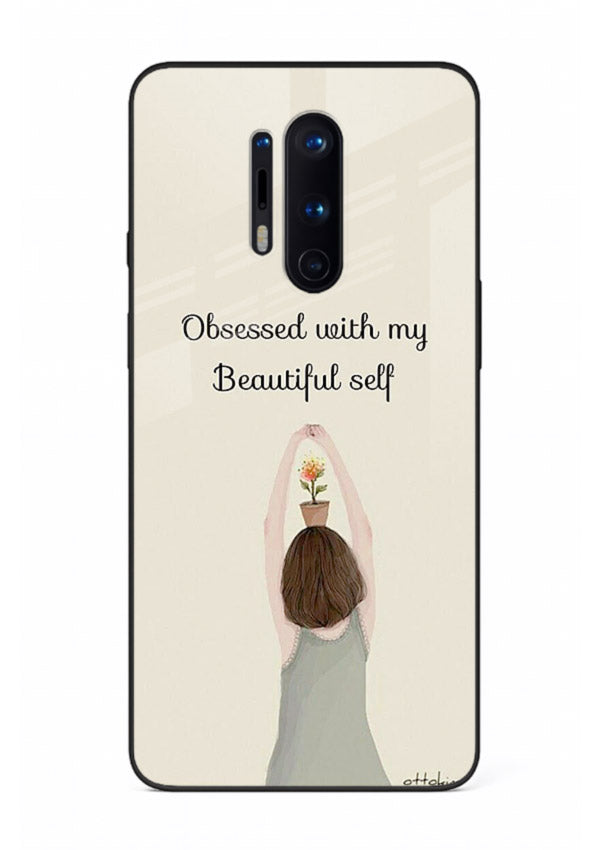 Minimalist growth illustration printed on OnePlus 8 Pro glass back cover with clean styling.
