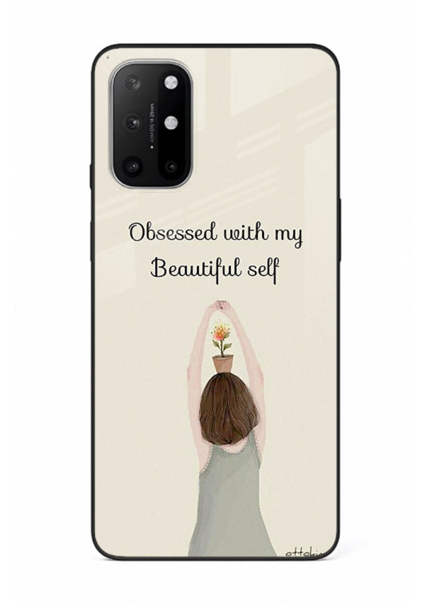 Minimalist growth illustration printed on OnePlus 8T glass back cover with clean styling.