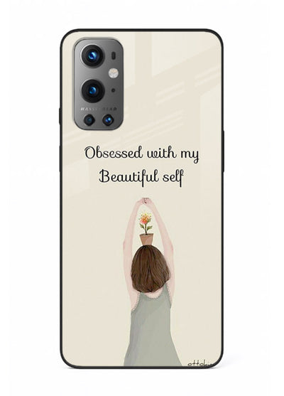 Minimalist growth illustration printed on OnePlus 9 glass back cover with clean styling.