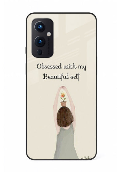 Minimalist growth illustration printed on OnePlus 9 Pro glass back cover with clean styling.