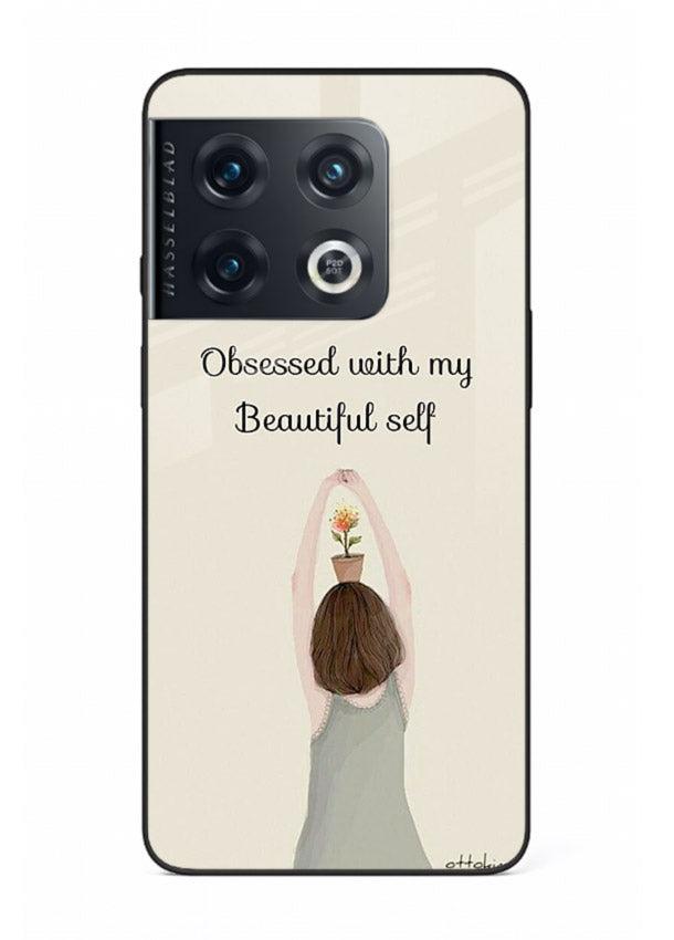 Minimalist growth illustration printed on OnePlus 10 Pro glass back cover with clean styling.