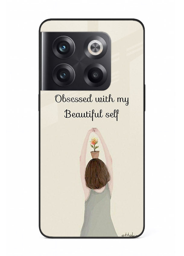 Minimalist growth illustration printed on OnePlus 10T glass back cover with clean styling.