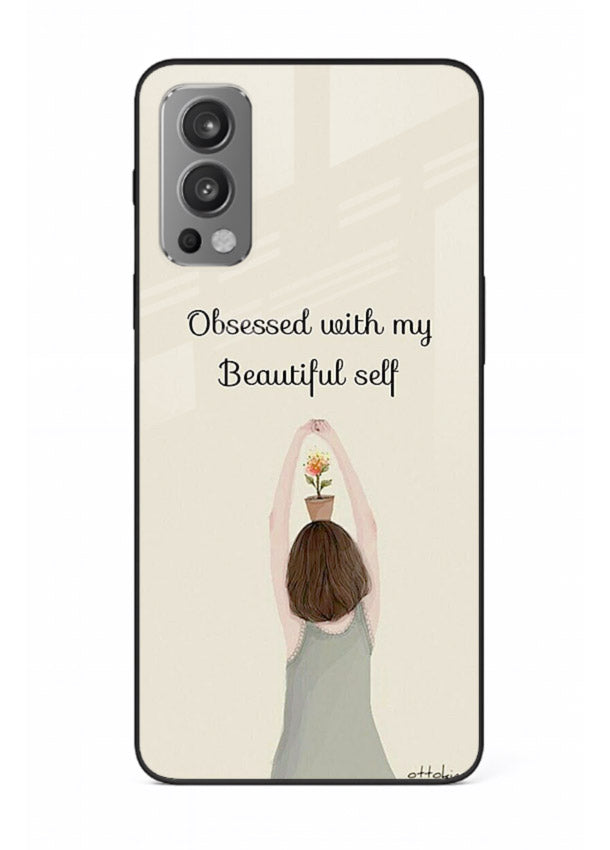 Minimalist growth illustration printed on OnePlus Nord 2 glass back cover with clean styling.