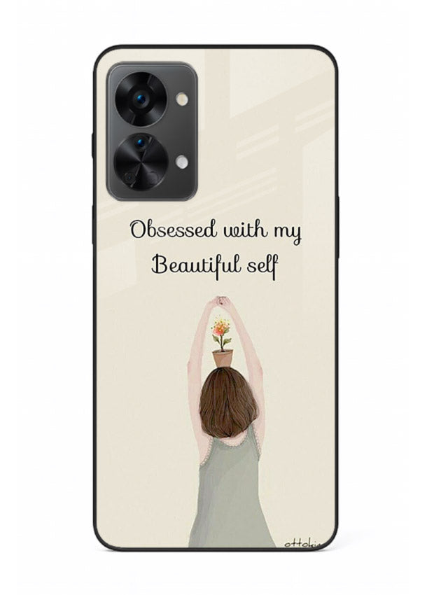 Minimalist growth illustration printed on OnePlus Nord 2T glass back cover with clean styling.