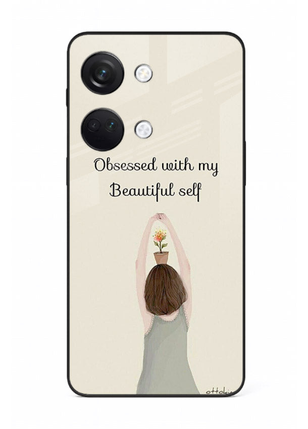 Minimalist growth illustration printed on OnePlus Nord 3 glass back cover with clean styling.