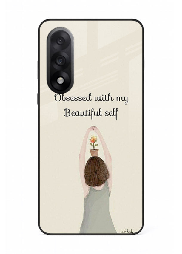 Minimalist growth illustration printed on OnePlus Nord 5 glass back cover with clean styling.
