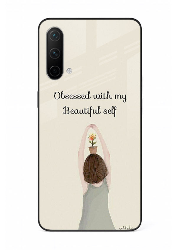 Minimalist growth illustration printed on OnePlus Nord CE 5G glass back cover with clean styling.