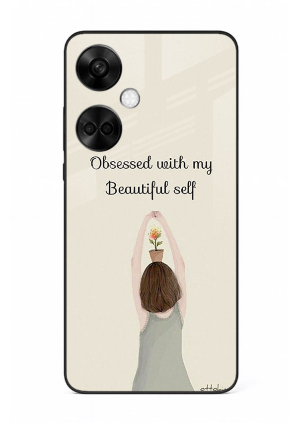 Minimalist growth illustration printed on OnePlus Nord CE3 glass back cover with clean styling.