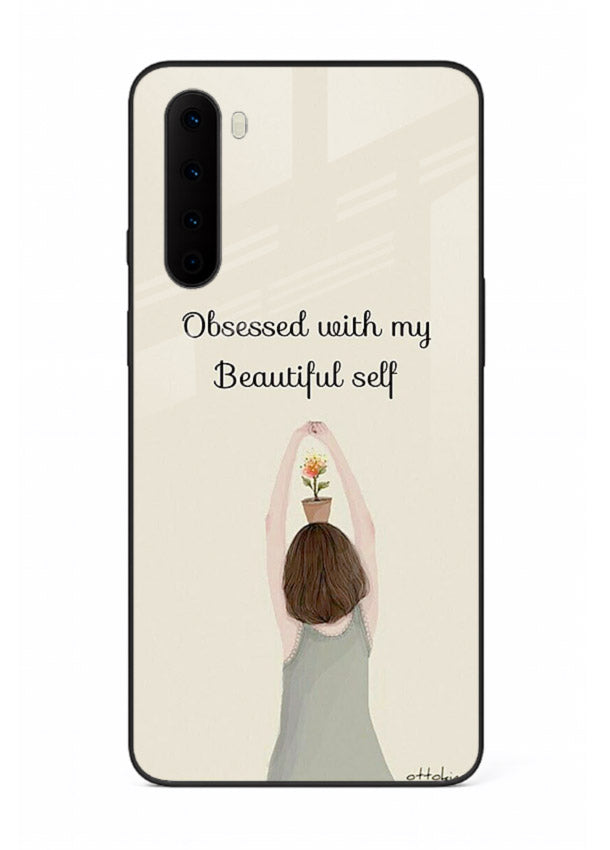 Minimalist growth illustration printed on OnePlus Nord glass back cover with clean styling.