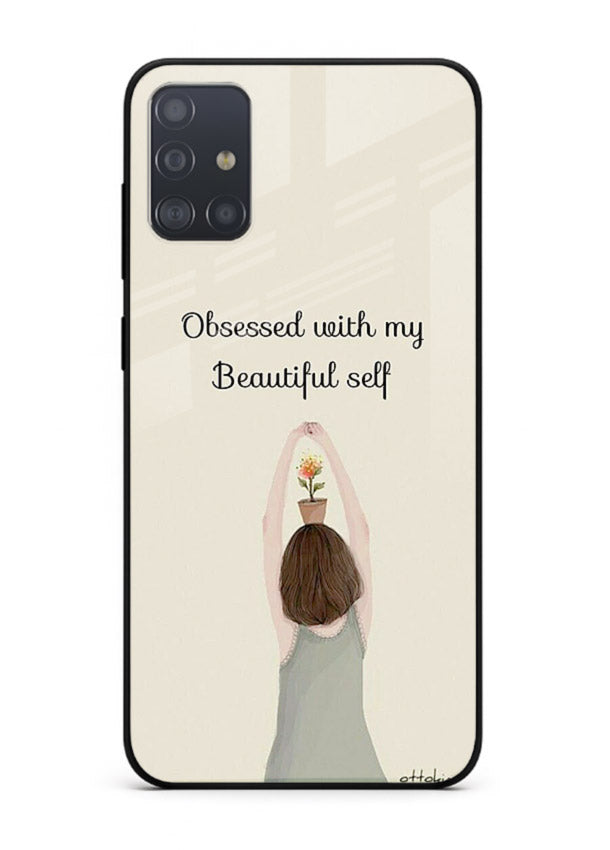 Minimalist growth illustration printed on Samsung A71 glass back cover with clean styling.
