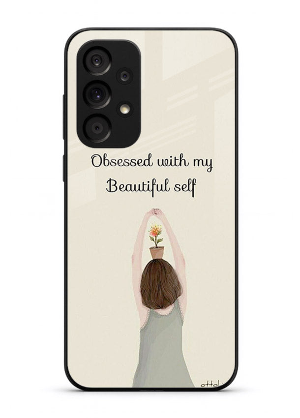 Minimalist growth illustration printed on Samsung A23 5G glass back cover with clean styling.